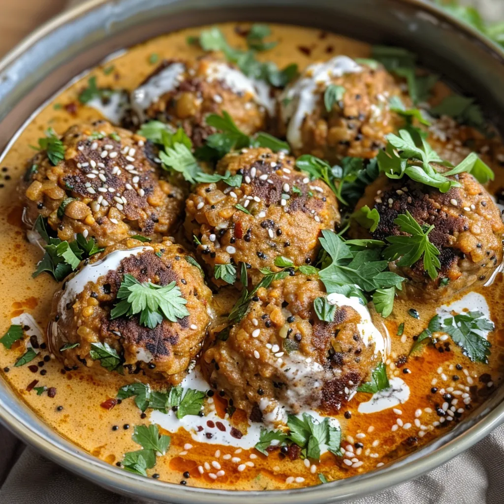 Close-up view of a vibrant plant-based dish featuring lentils and mushrooms.