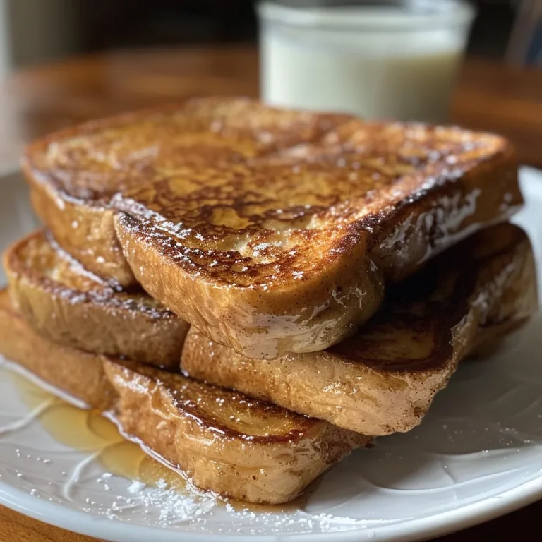 Rise and Shine with This Deliciously Healthy High Protein French Toast! A close-up side view of healthy high protein French toast on a plate, with syrup drizzle and fresh fruit.