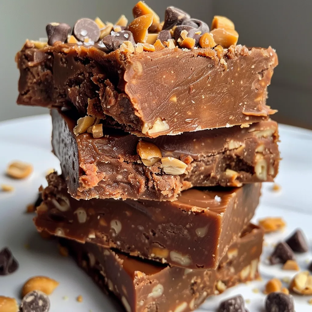 Side view of healthy vegan fudge featuring a glossy texture and chocolate chips on top.