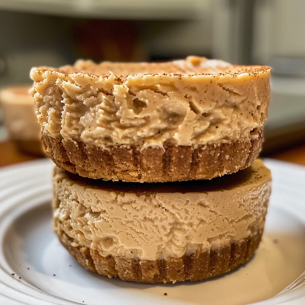 Close-up view of Keto No-Bake Protein Cheesecake Cups in a clear glass, showcasing creamy texture and topped with a sprinkle of cinnamon.