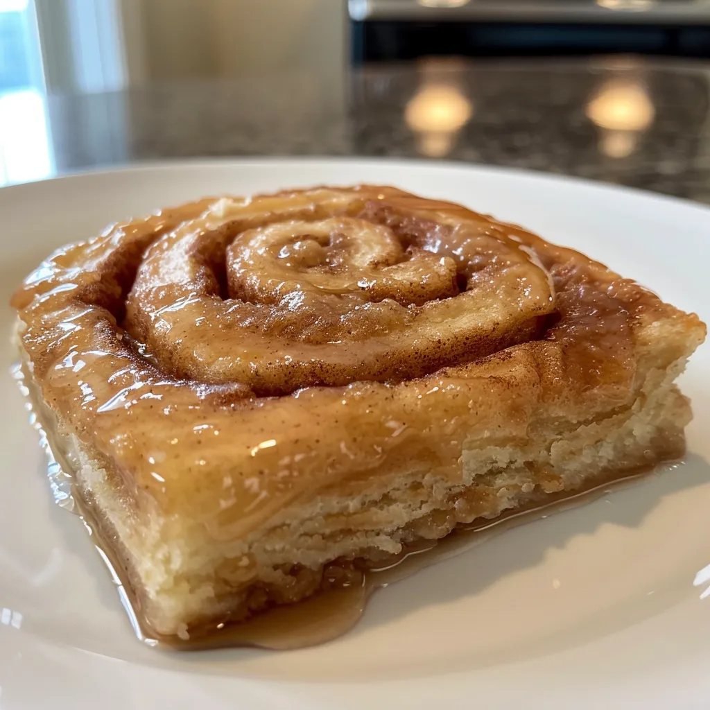 Side view of a juicy Microwave Protein Cinnamon Roll showcasing its fluffy texture and frosting topping.