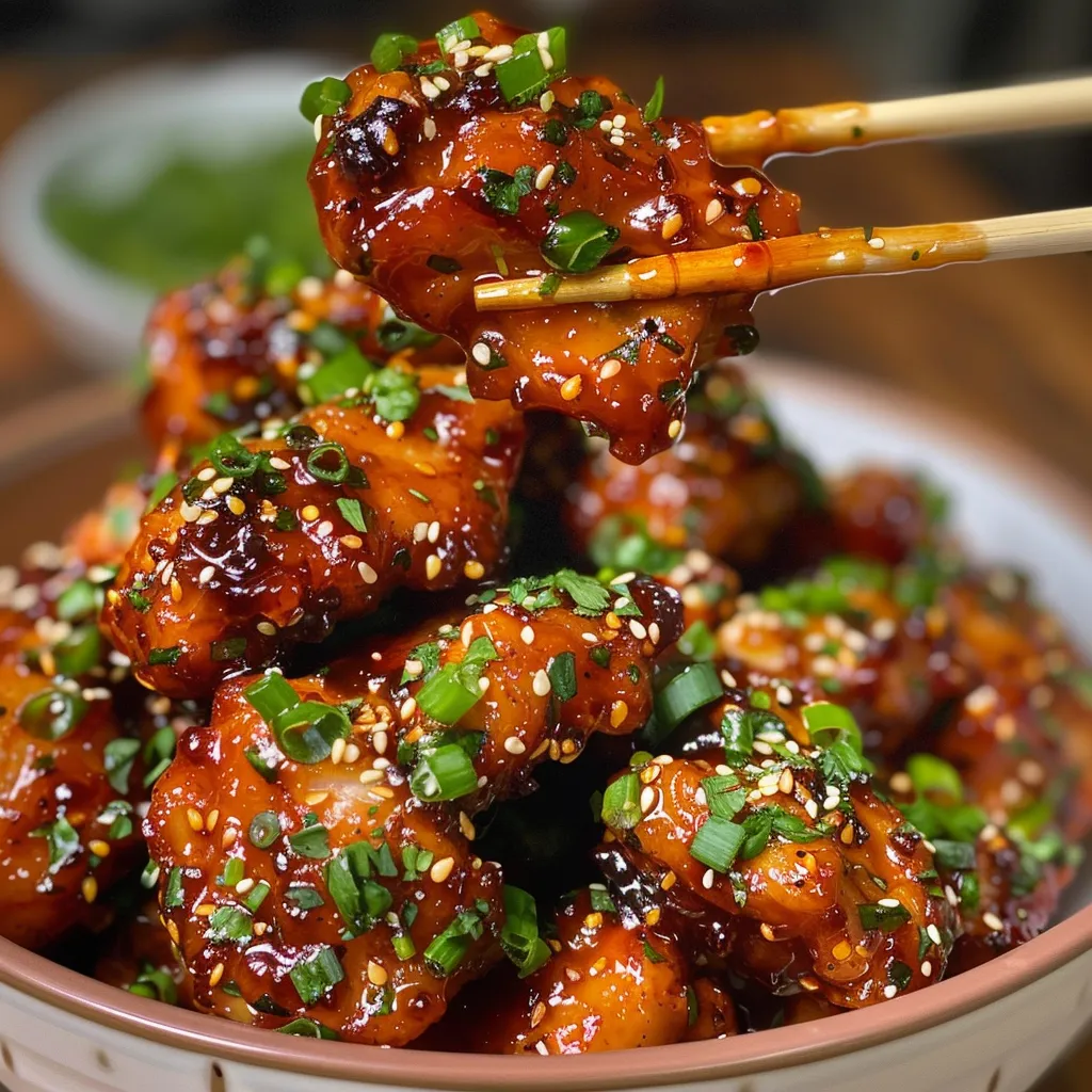 Side angle of succulent chicken thighs coated in sweet chili sauce.