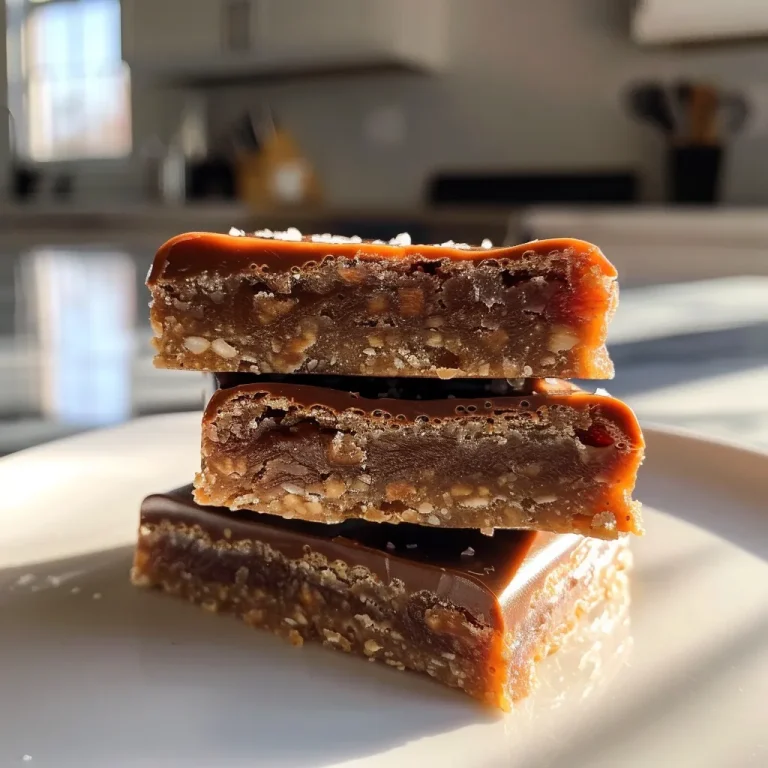 Close-up of vegan caramel sea salt protein bars with a glossy chocolate coating.