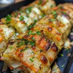 Close-up shot of golden-brown cheesy garlic rolls with melted cheese.