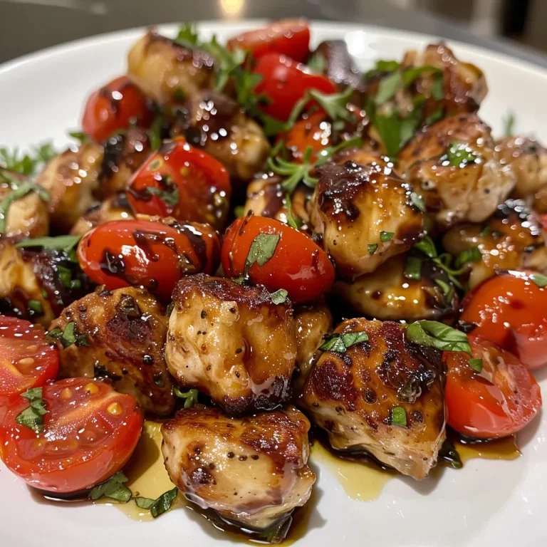 Balsamic Chicken Bites: A Flavorful Journey in Every Bite! Juicy Balsamic Chicken Bites with cherry tomatoes and mozzarella pearls.
