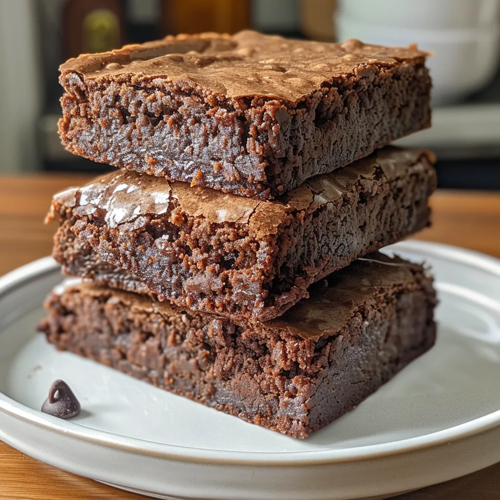 Side view of decadent Brown Butter Brownies, showcasing a gooey center.