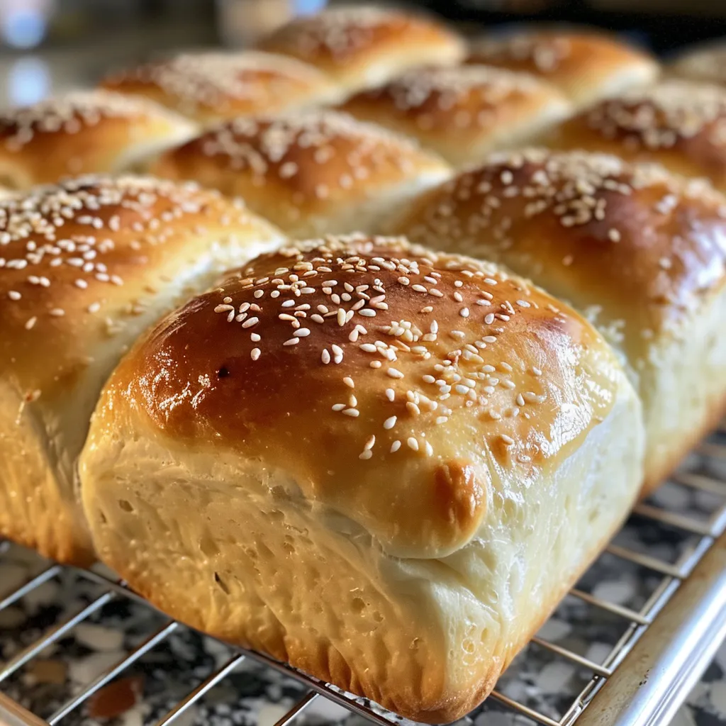 Side view of freshly baked, soft bread showcasing a fluffy crust and airy interior.