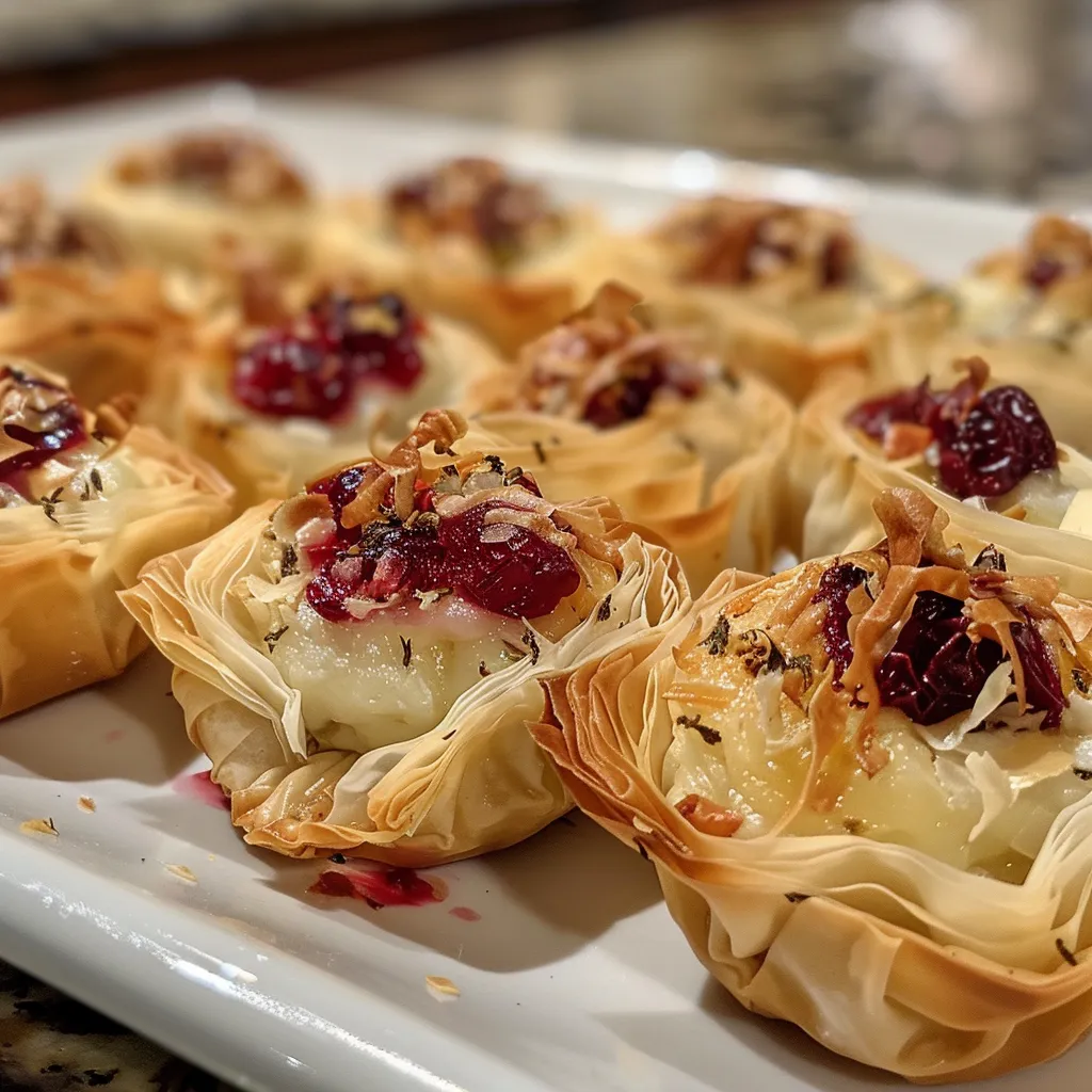Close-up view of crispy cranberry brie bites, highlighting the gooey cheese and vibrant cranberry filling.