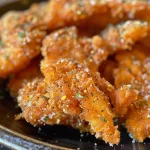 Close-up of a bowl filled with crispy chicken coating mix on a wooden table.