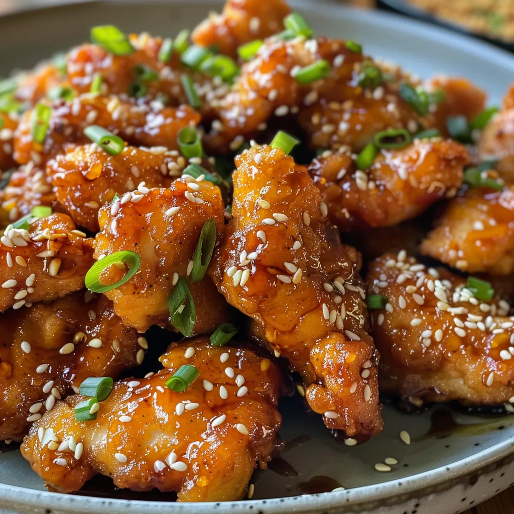 Juicy chicken pieces coated in a honey soy glaze, presented on a white plate.