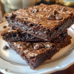 Close-up view of rich chocolate chip brownies showing a moist texture.