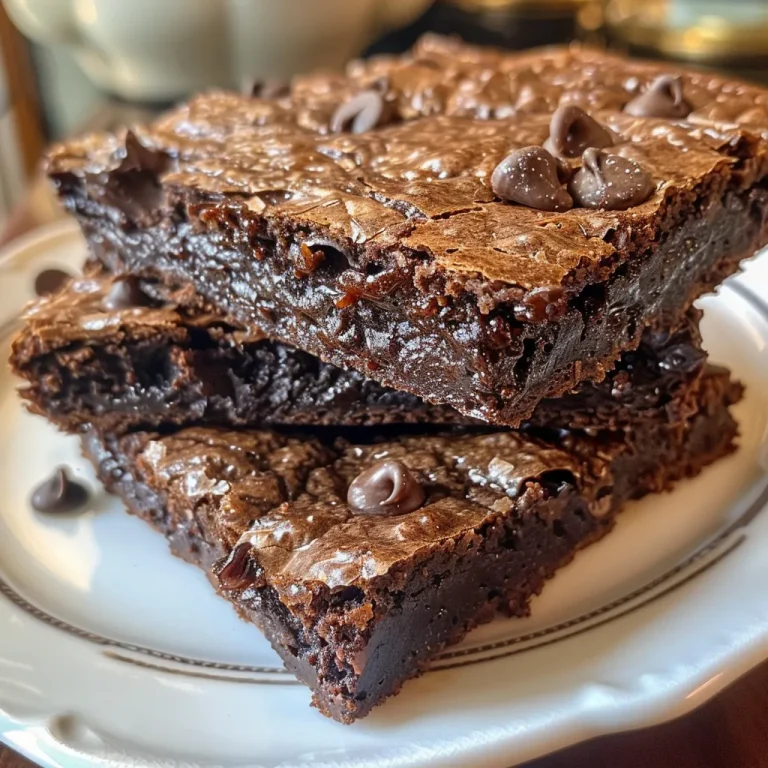 Close-up view of rich chocolate chip brownies showing a moist texture.