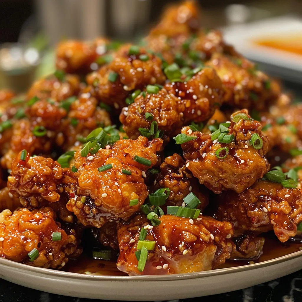 Juicy fried Double Crunch Honey Chicken served on a plate, glistening with honey glaze.