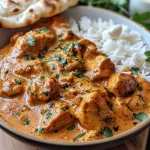 Close-up view of a creamy butter chicken dish garnished with parsley.
