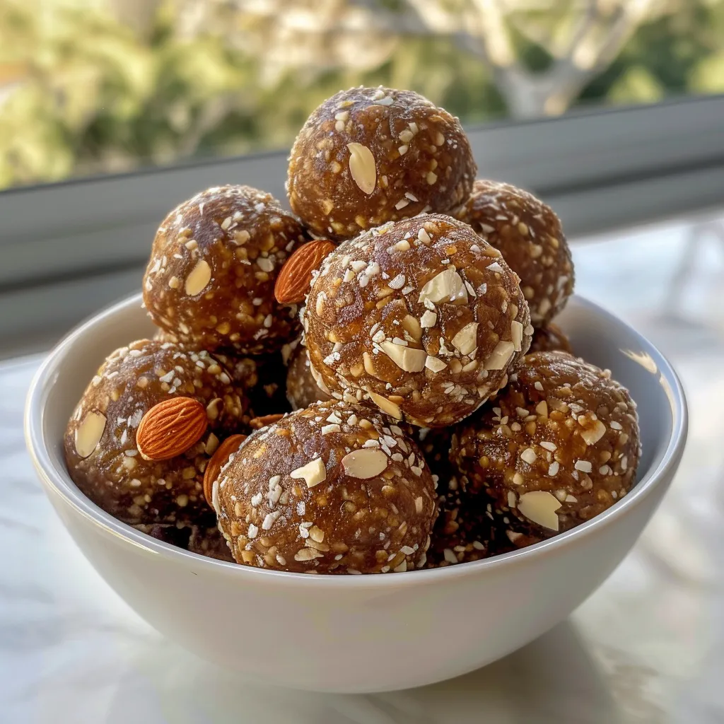 Side view of delicious energy balls on a neutral backdrop, highlighting their natural ingredients.