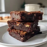 Close-up view of moist fudgy brownies with chocolate chunks.