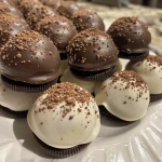 Close-up of Gingerbread Oreo Truffles coated in white chocolate.