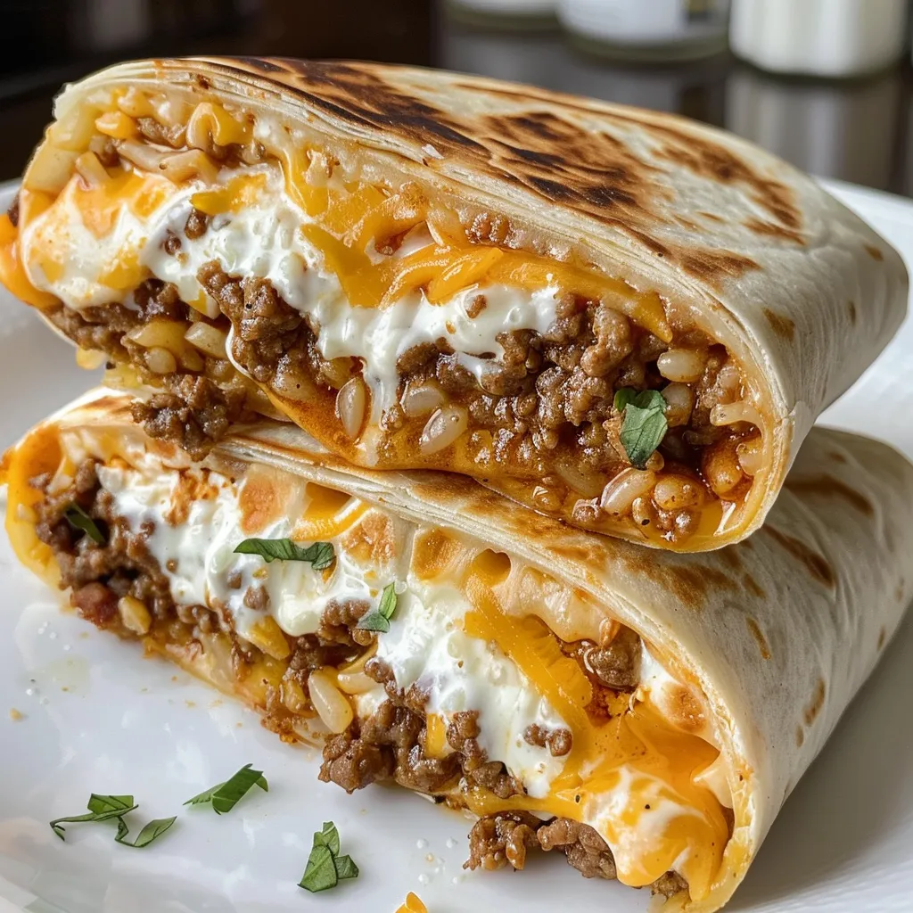 Side view of a grilled cheese burrito showcasing its cheesy filling.