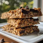Close-up view of granola bars featuring dark chocolate and almonds.