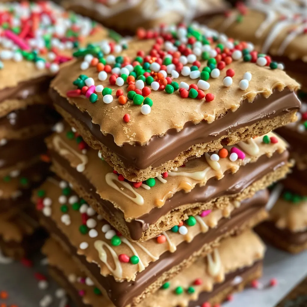 Side view of delectable Biscoff Treats adorned with festive holiday sprinkles.