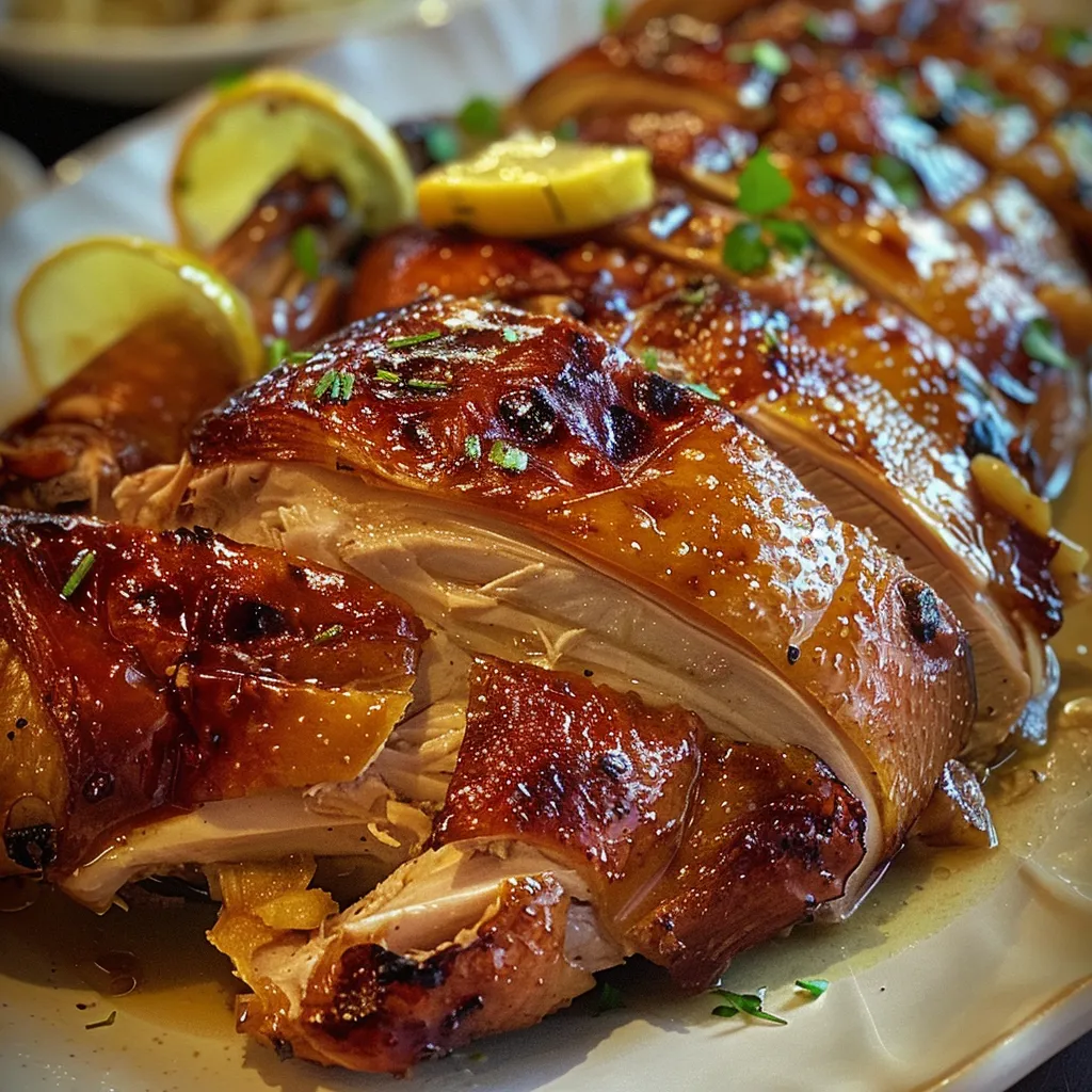Juicy Lechon Manok presented on a plate, showcasing its crispy exterior and succulent meat.