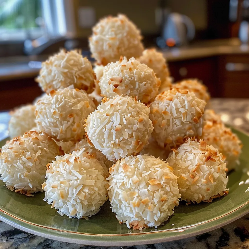 Close-up view of no-bake coconut cookies, showcasing their texture and coconut flakes.