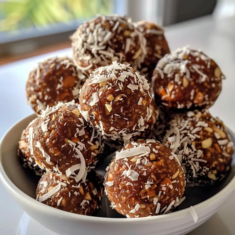 Close-up of No-Bake Coconut Energy Balls showcasing their texture, with some coconut flakes visible.