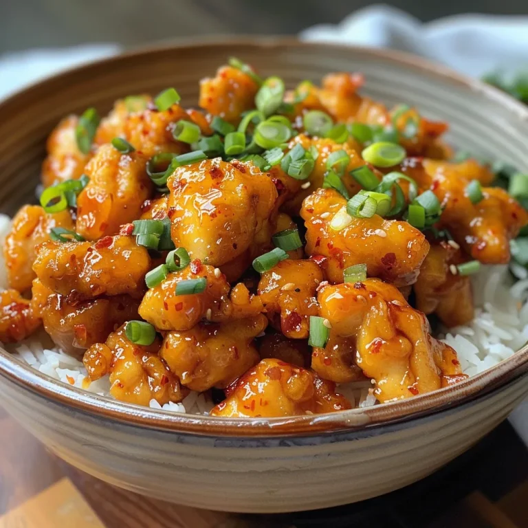 Close-up view of juicy orange chicken pieces on a plate.