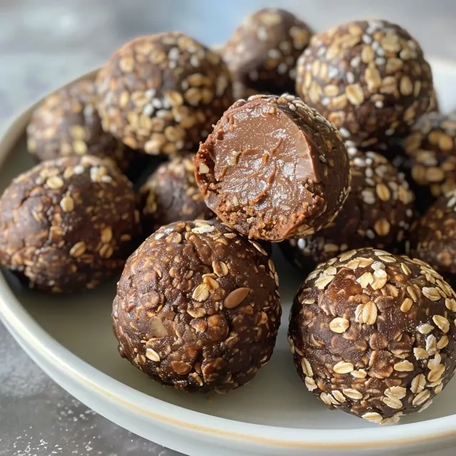 Side view of delicious no-bake brownie balls, showcasing their chocolate glaze and texture.