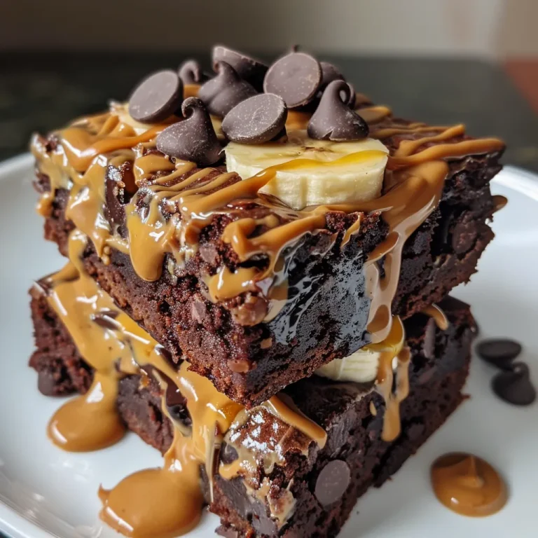 Close-up of a slice of moist banana brownies with chocolate chips.