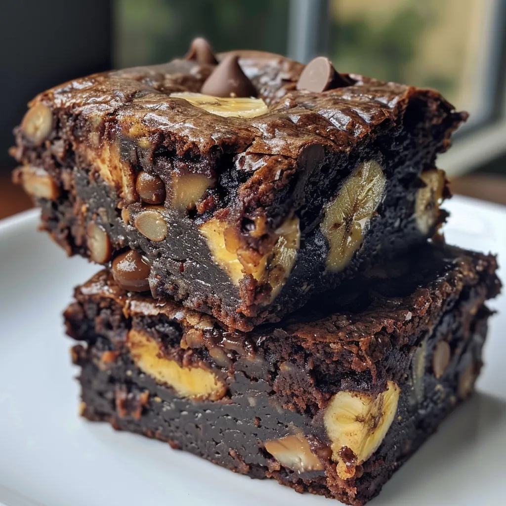 Side view of a deliciously crafted banana brownie, showcasing its rich texture.
