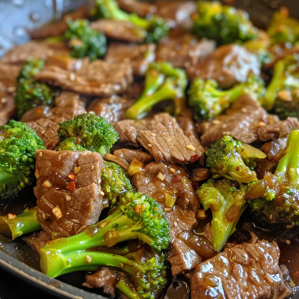 Juicy beef pieces mixed with fresh broccoli in a savory stir-fry dish.