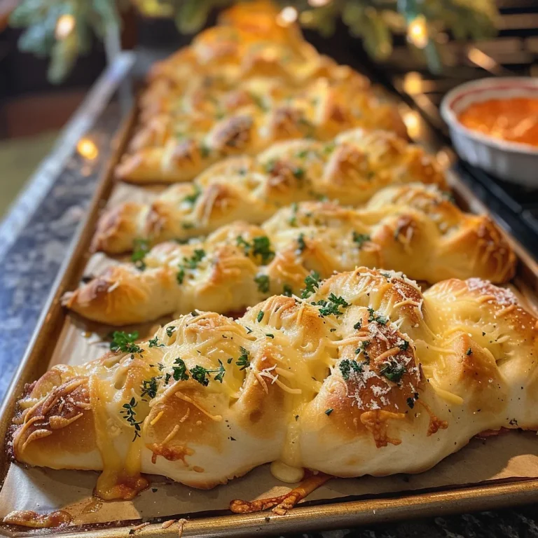 Close-up of Cheesy Christmas Tree Bread with melted cheese and herbs.