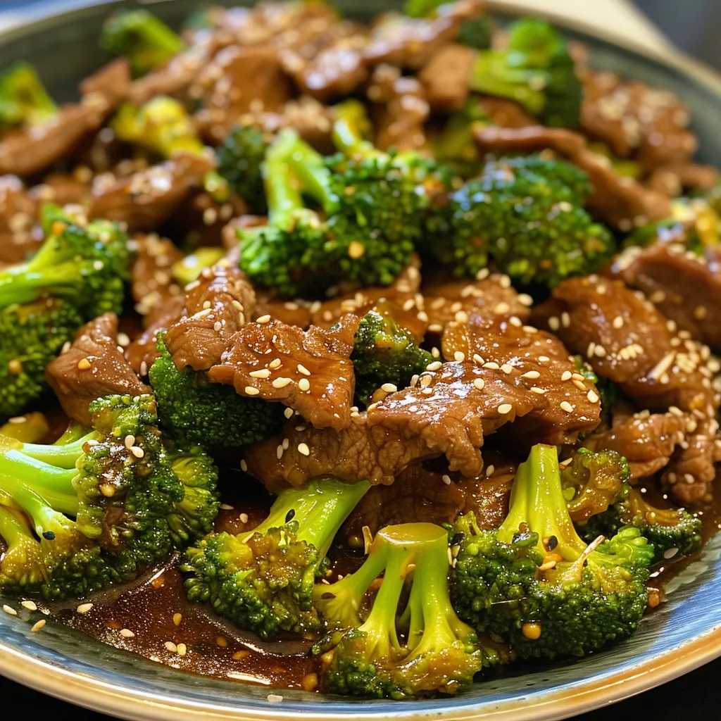 Juicy Chinese Beef and Broccoli served in a glossy sauce, showcasing tender meat and fresh vegetables.
