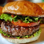 Juicy classic beef burger with melted cheese, lettuce, and tomato on a bun.