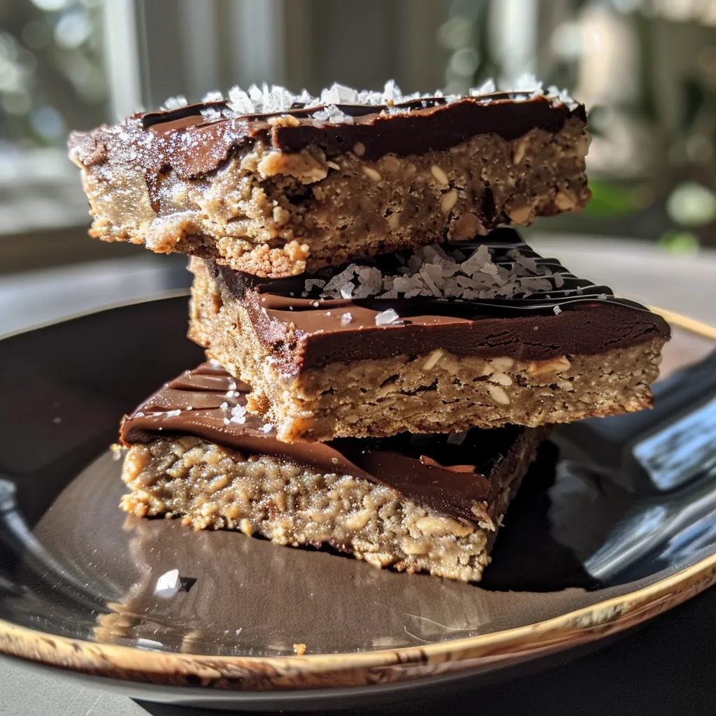 Side view of delicious Salted Maple Protein Cookie Bars, showcasing a rich, gooey texture and topped with sea salt.