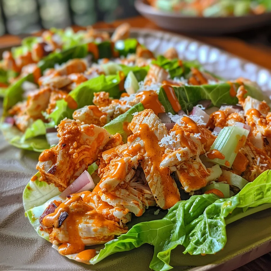 Side view of a delicious spicy buffalo chicken Caesar wrap filled with lettuce, chicken, and savory ingredients.