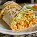 Close-up side view of Spicy Buffalo Chicken Wraps with vibrant colors and textures.