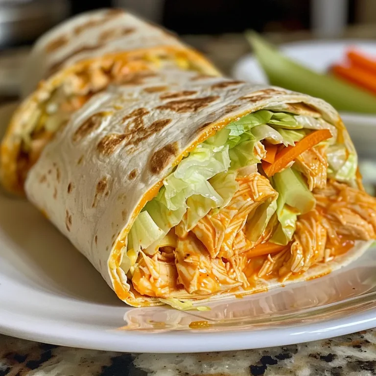 Wrap It Up: Elevate Your Dinner with Spicy Buffalo Chicken Wraps for Two! Close-up side view of Spicy Buffalo Chicken Wraps with vibrant colors and textures.