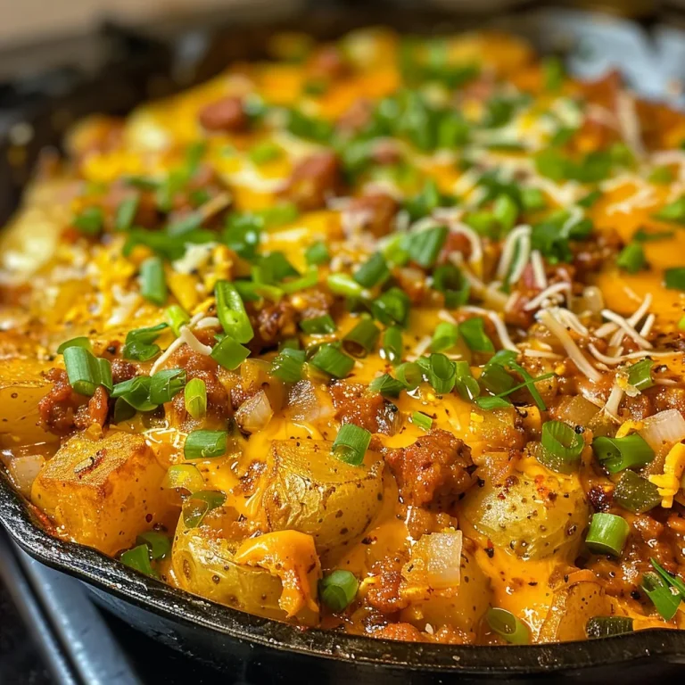Wake Up to Flavor: 25-Minute Spicy Chorizo Green Chile Skillet Close-up of a vibrant Spicy Chorizo Green Chile Breakfast Skillet with colorful ingredients.