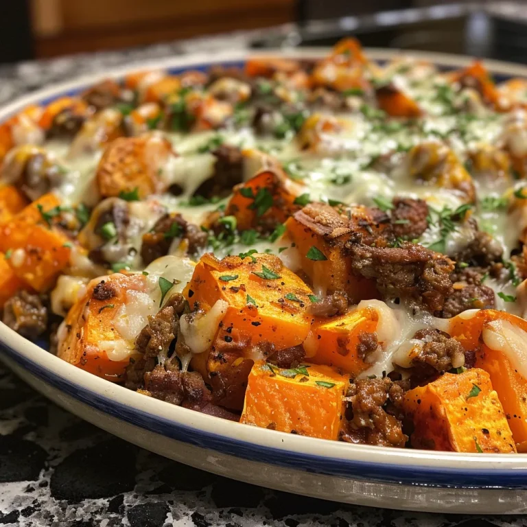 Close-up view of a cheesy beef bake topped with melted mozzarella and garnished with parsley.