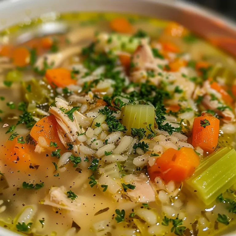 A close-up view of a bowl of Chicken Vegetable Soup with fresh ingredients visible.