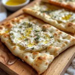 Close-up view of golden-brown cottage cheese flatbreads on a wooden surface.