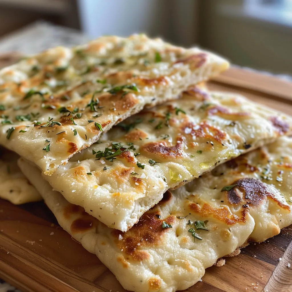 Side view of freshly baked flatbread with a crispy exterior.