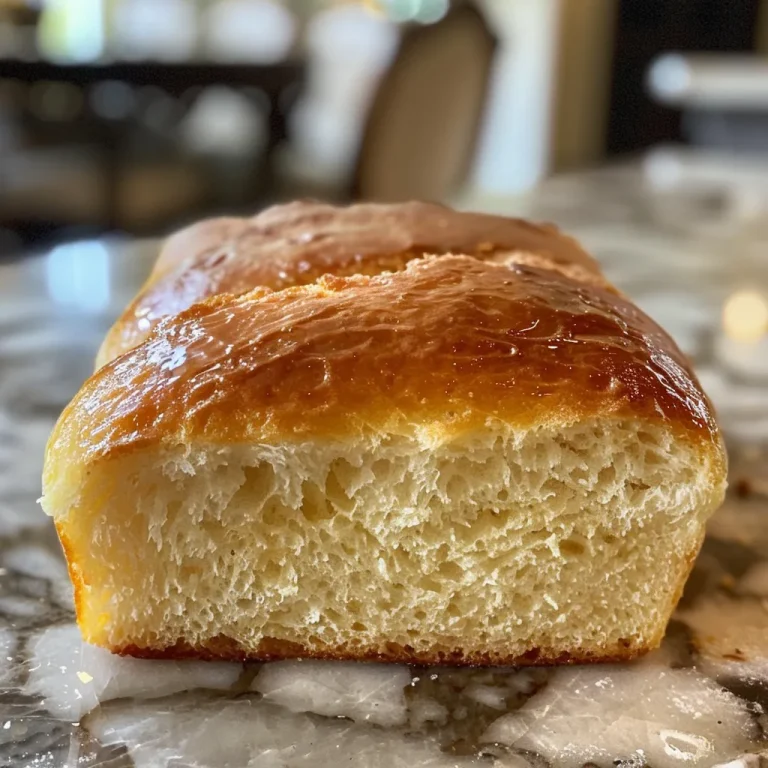 Close-up of a golden-brown loaf of homemade bread with a soft crust.