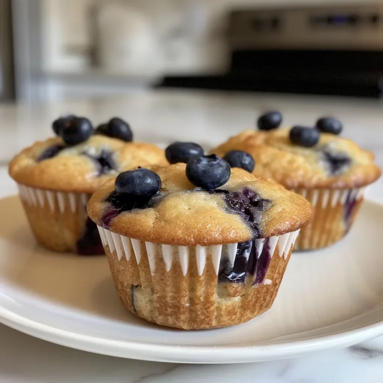 Close-up side view of fluffy blueberry protein muffins with a moist texture and visible blueberries.