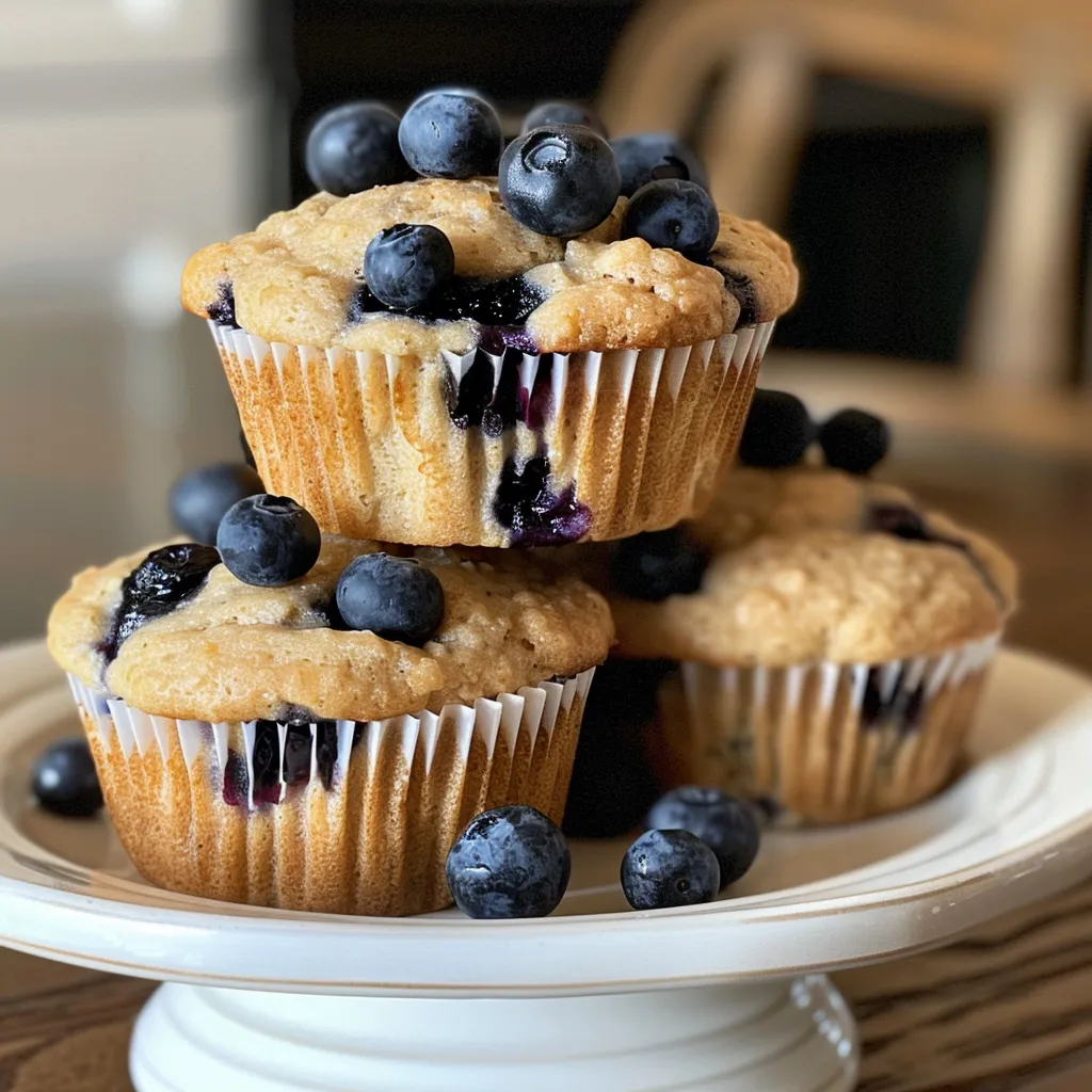 Juicy blueberry protein muffins showcased in a soft light, highlighting their fluffy tops and golden crust.