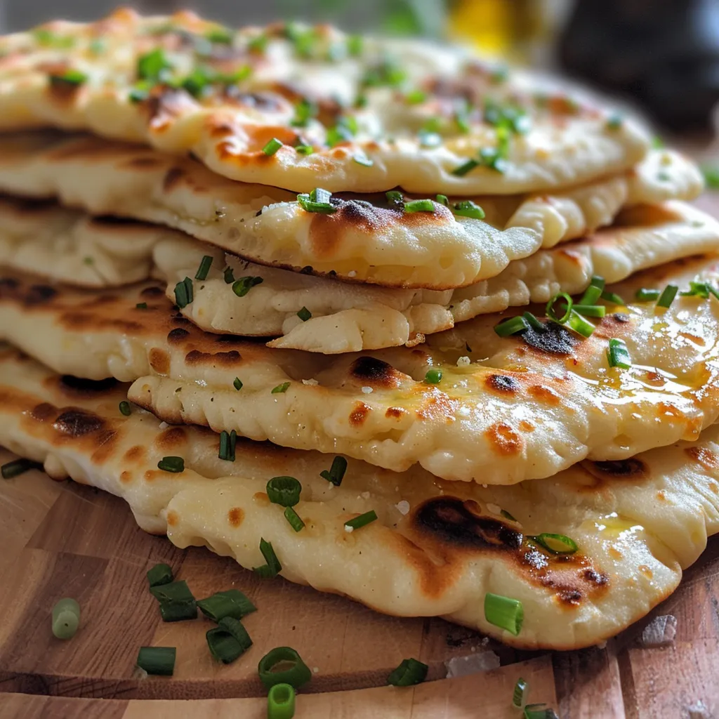 Side view of freshly baked flatbread, showcasing its soft texture and delicious garnish.