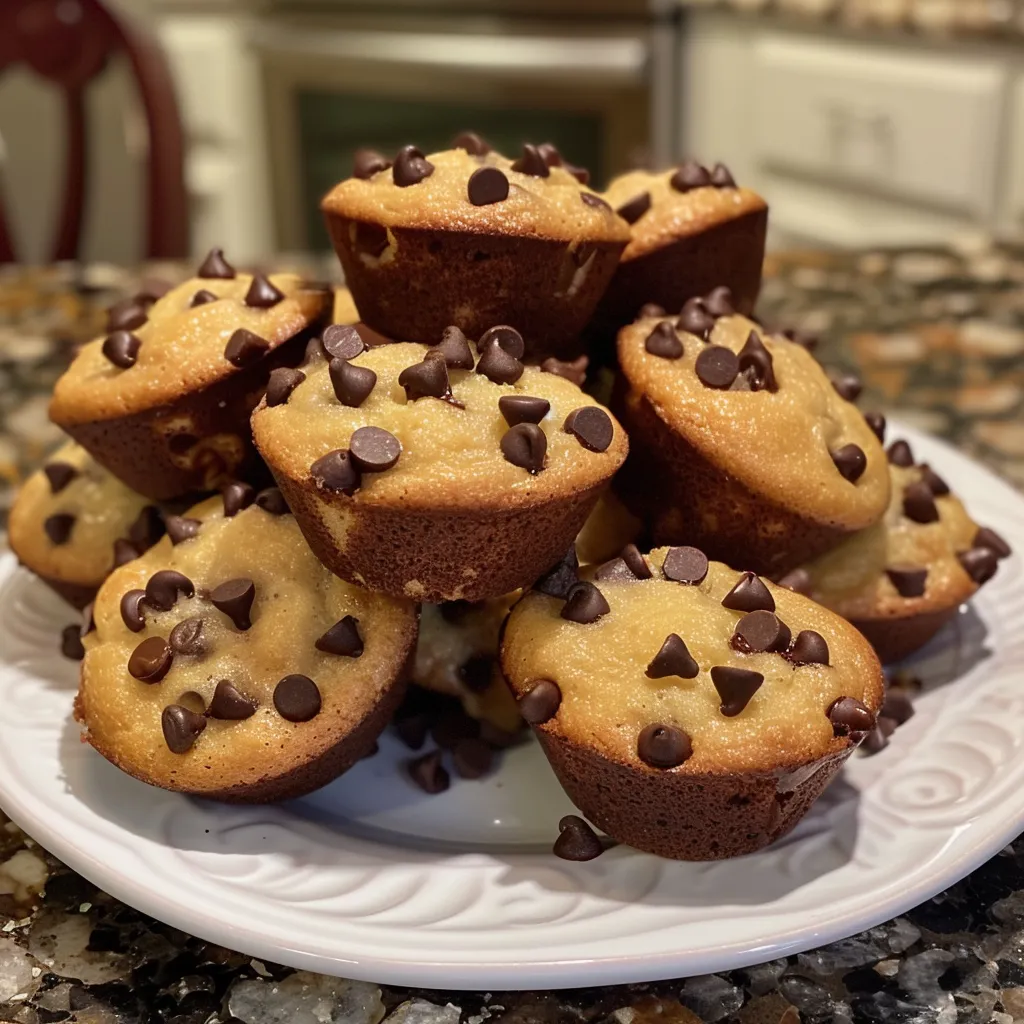 Juicy and fluffy chocolate chip muffins made with Greek yogurt, showcasing a golden-brown exterior.
