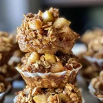 Close-up of Healthy Apple Crumble Bites with visible apple chunks and oat topping.